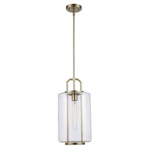 Rogue 9 in. 1-Light Gold Mini Pendant Light Fixture with Clear Glass Shade