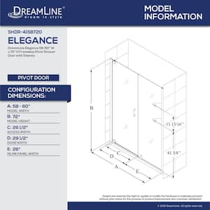 Elegance 58 in. to 60 in. x 72 in. Semi-Frameless Pivot Shower Door in Chrome