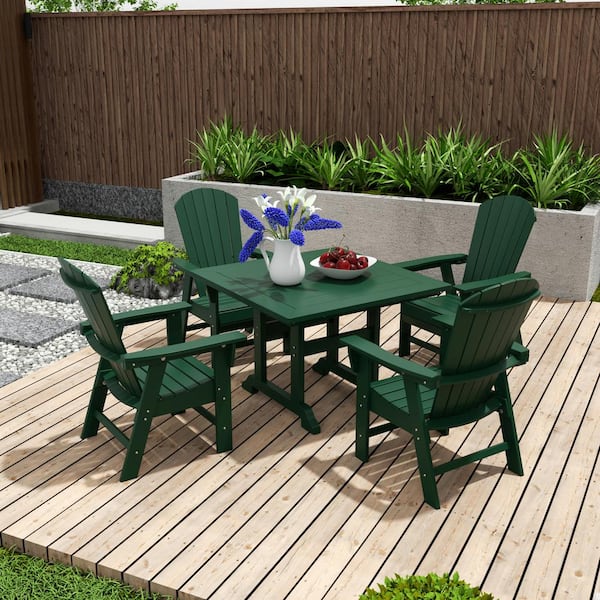 WESTIN OUTDOOR Altura Outdoor Patio Weather Resistant Dark Green 5-Piece HDPE Plastic Square Table Adirondack Dining Set