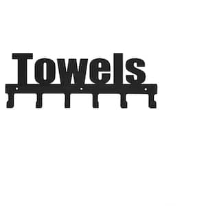 Bathroom Towel Rack Wall Mount Towel Holder Metal 6 Hooks Rustproof and Waterproof -Black (Towel Rack Logo)