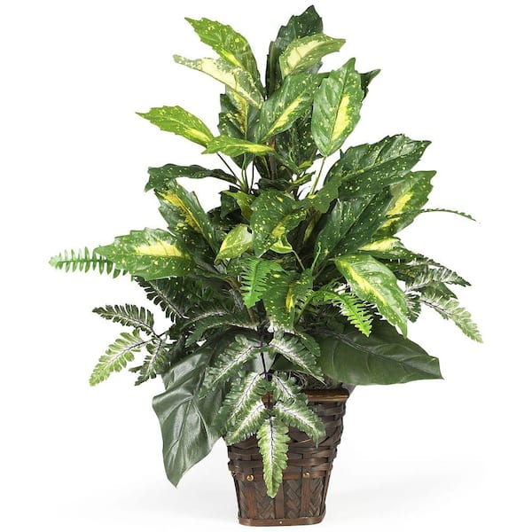 Nearly Natural Artificial Mixed Greens with Wicker Basket Silk Plant