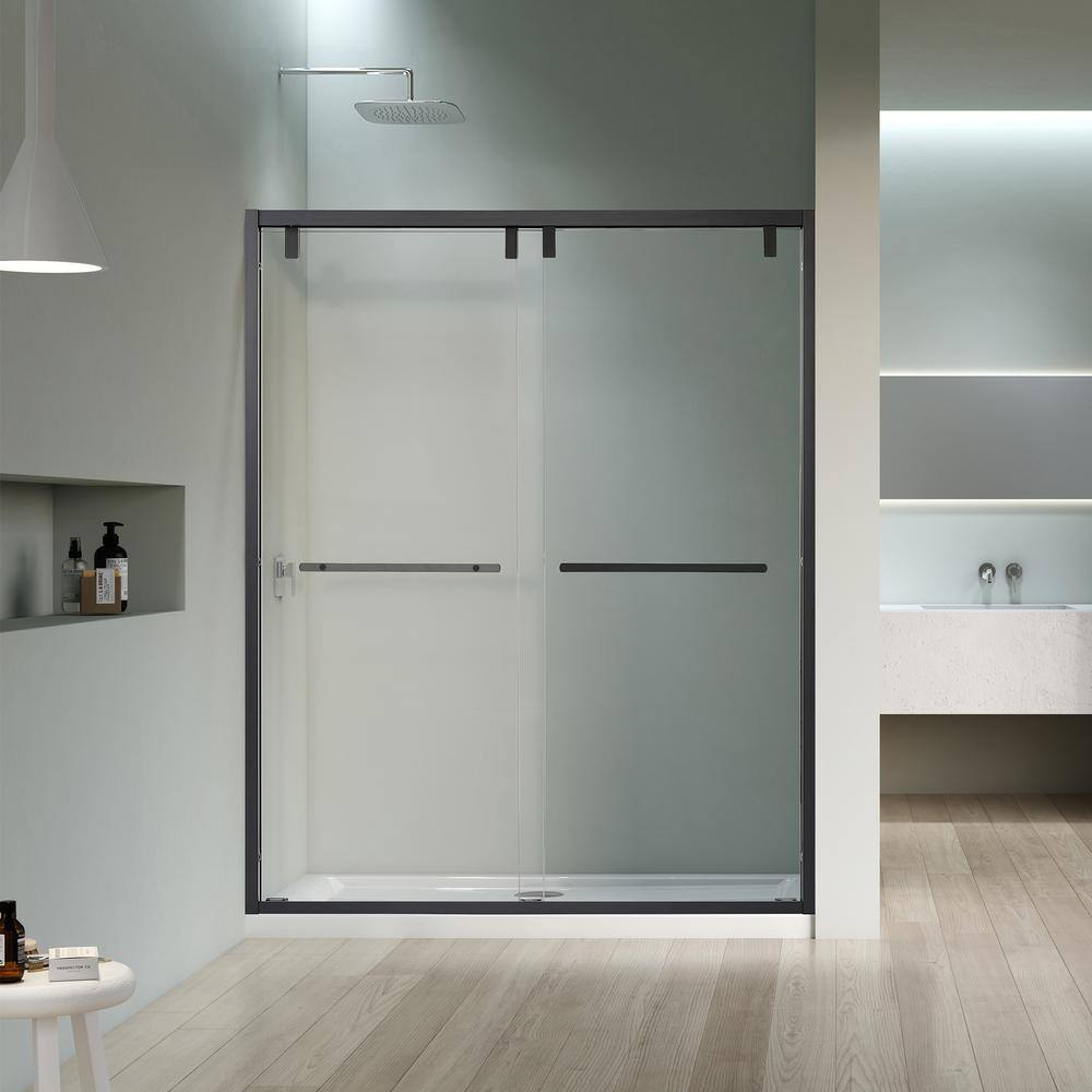 60" Matte Black and Clear Glass Semi-Frameless Shower Door