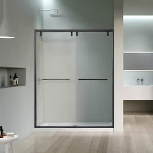 Caspar 60 in. W x 76 in. H Sliding Semi-Frameless Shower Door in Matte Black Finish with Clear Glass