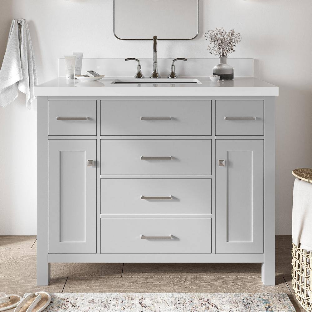 Bristol 42 in. Single Sink Freestanding Bathroom Vanity in Gray with Pure White Quartz Top price history on PriceWatchPro