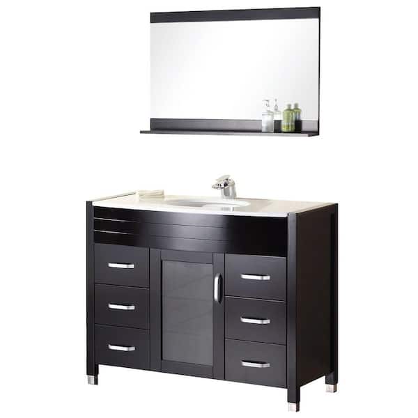 Design Element Cascade 48 in. W x 22 in. D Vanity in Espresso with Composite Stone Vanity Top and Mirror in White
