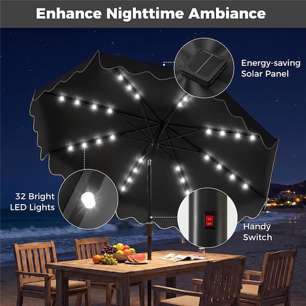 costway 10ft solar powered led patio umbrella 10 ft Outdoor with Lights and Weighted Base-Gray Our 300 cm large solar patio umbrella is equipped with a high Costway Patio 10FT Hanging Offset