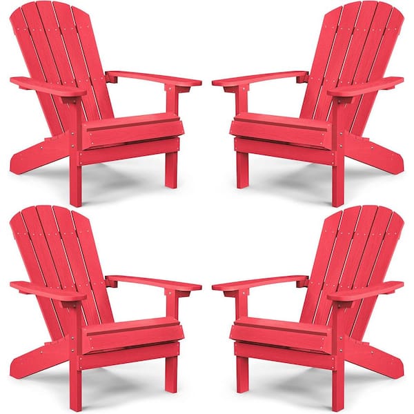 Mximu Classic Red Plastic Outdoor Patio Adirondack Chair (Set of 4)