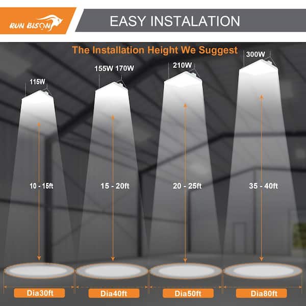 RUN BISON 2 ft. 800-Watt Equivalent Integrated LED Dimmable High Bay Light with 120-277V 28,350lm 5000K Daylight (2-Pack)