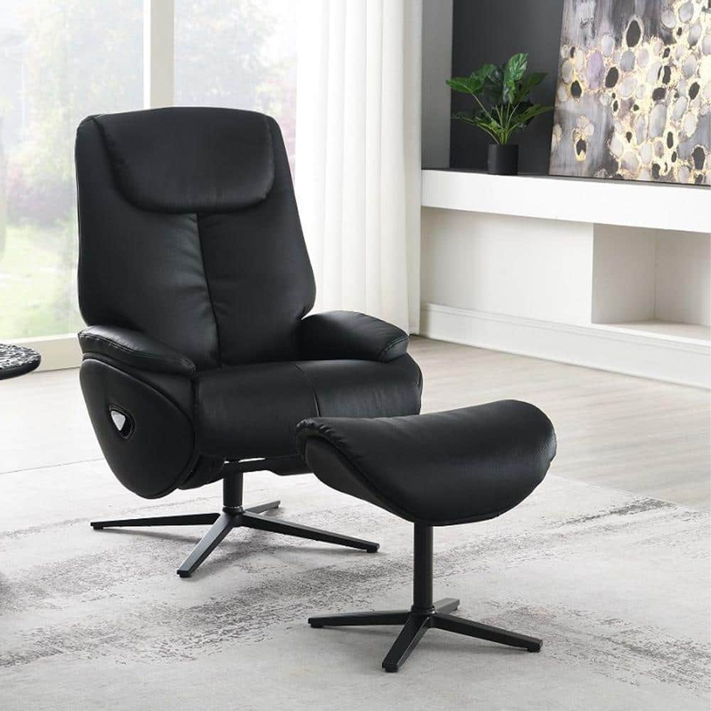 Black Leather Swivel Accent Chair with Ottoman