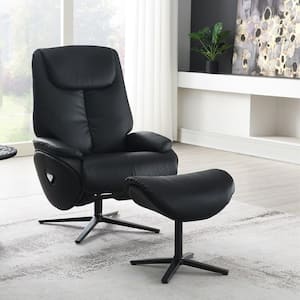 Labonita Black Leather Side Chair Set of 2 with Ottoman & Swivel