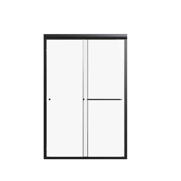 48 in. W x 72 in. H Double Sliding Aluminum Semi-Frameless Shower Door in Matte Black with Clear SGCC Tempered Glass