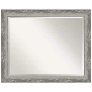 Medium Rectangle Glossy ChampagneSilver Metallic Beveled Glass Modern Mirror (26.5 in. H x 32.5 in. W)