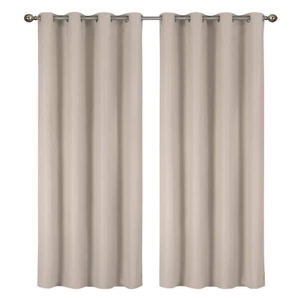 Lillian Collection Beige Polyester Solid 55 in. W x 84 in. L Thermal Grommet Indoor Blackout Curtains (Set of 2)