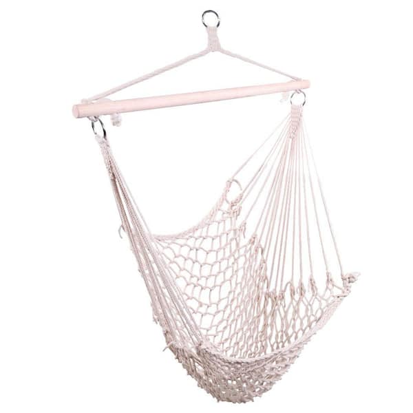 Wood Beach Chair,Indoor Outdoor Garden Cotton Hanging Rope Air/Sky Chair Swing Beige Hammocks