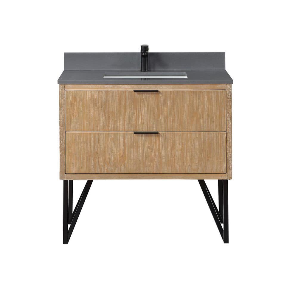 Helios 36" Weathered Pine Single Vanity with Concrete Gray Countertop