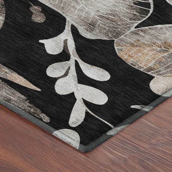 Mayfield Premium Machine Washable Abstract AMF2260 Black 9 ft. x 12 ft. Area Rug
