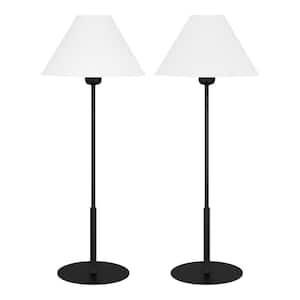 Ashburn 31 in. Matte Black Table Lamp with White Fabric Shade (Set of 2)