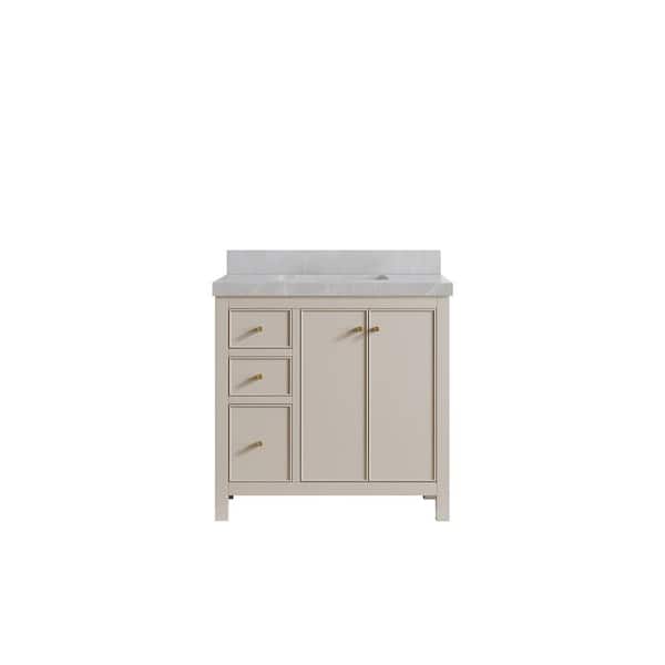 Willow Collections Chicago 36 in. Single Sink Freestanding Fine Grain Bath Vanity with Pearl Gray Qt. Top Unassembled