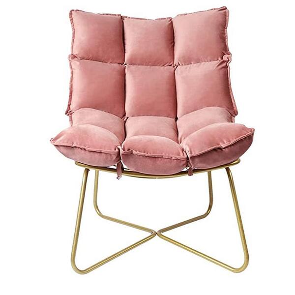 Tidoin Pink Upholstered Velvet Portable Accent Chair with Gold Metal Legs