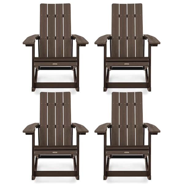 LUE BONA Doda Dark Brown Plastic Adirondack Rocking Chair Porch Rockers, Outdoor Rocking Chair (Set of 4)