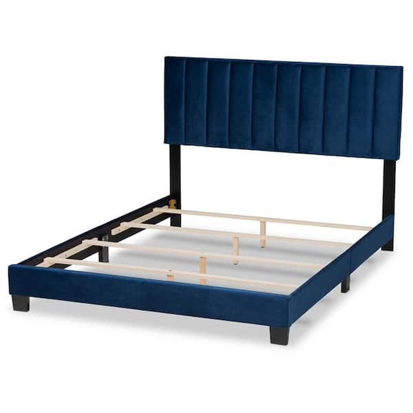 Baxton Studio Clare Navy Blue and Black King Panel Bed 163 10500