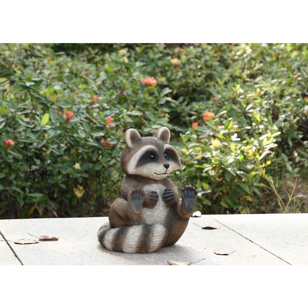 Adorable Brown Polyresin Sitting Raccoon Garden Statue