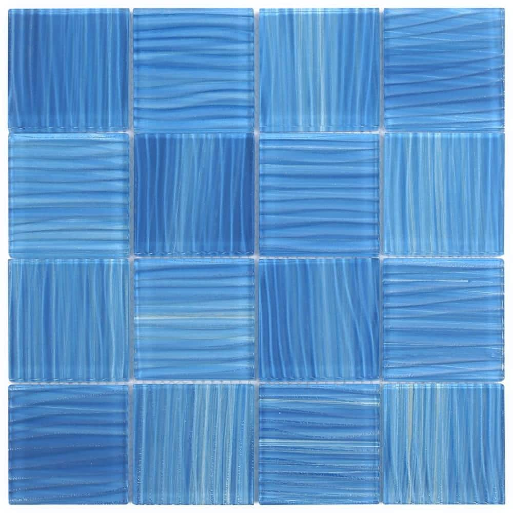 Ivy Hill Tile Exuma Azure 4 in. x 0.31 in. Polished Glass Wall Mosaic ...