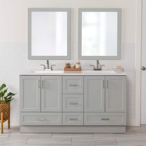 Maybell 61 in. Double Sink Pearl Gray Bath Vanity with White Cultured Marble Top (Assembled)