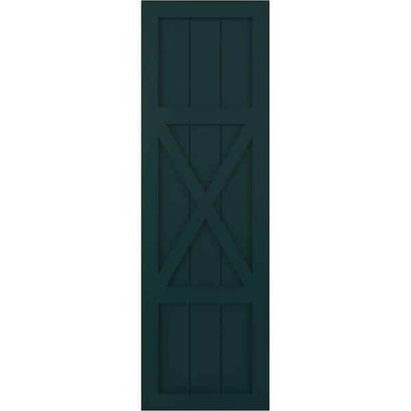 Ekena Millwork 12 in. x 76 in. True Fit PVC Center X-Board Farmhouse Fixed Mount Board and Batten Shutters Pair in Thermal Green