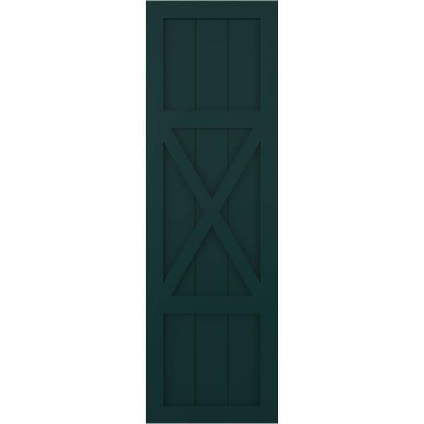 Ekena Millwork 18 in. x 30 in. True Fit PVC Center X-Board Farmhouse Fixed Mount Board and Batten Shutters Pair in Thermal Green