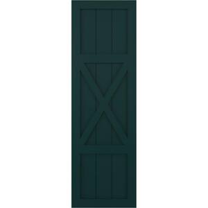 18 in. x 40 in. True Fit PVC Center X-Board Farmhouse Fixed Mount Board and Batten Shutters Pair in Thermal Green