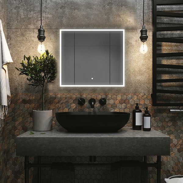Edge Royale 36 in. W x 32 in. H Rectangular Silver Recessed/Surface Mount Medicine Cabinet with Mirror and LED Lighting