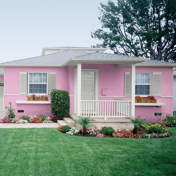 BEHR PREMIUM PLUS 1 qt. #690B-4 Pink Begonia Flat Exterior Paint & Primer  440004 - The Home Depot