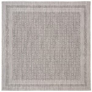 Courtyard Gray/Black 7 ft. x 7 ft. Square Border Indoor/Outdoor Patio  Area Rug