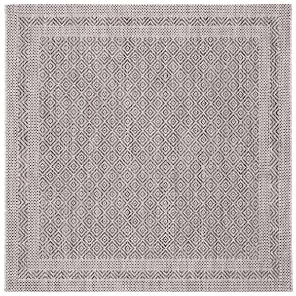 Courtyard Gray/Black 7 ft. x 7 ft. Square Border Indoor/Outdoor Patio  Area Rug
