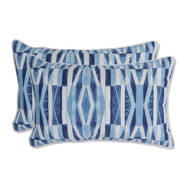 Pillow Perfect Geometric Blue Rectangular Outdoor Lumbar Throw Pillow 2-Pack