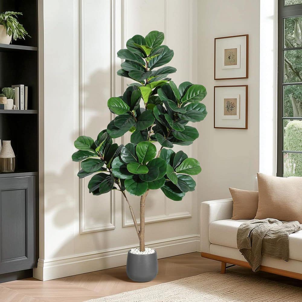 5 ft. Artificial Fiddle Leaf Fig Tree with 108 Leaves - Realistic Faux Ficus Lyrata Trees in Black Planter Pot price history on PriceWatchPro