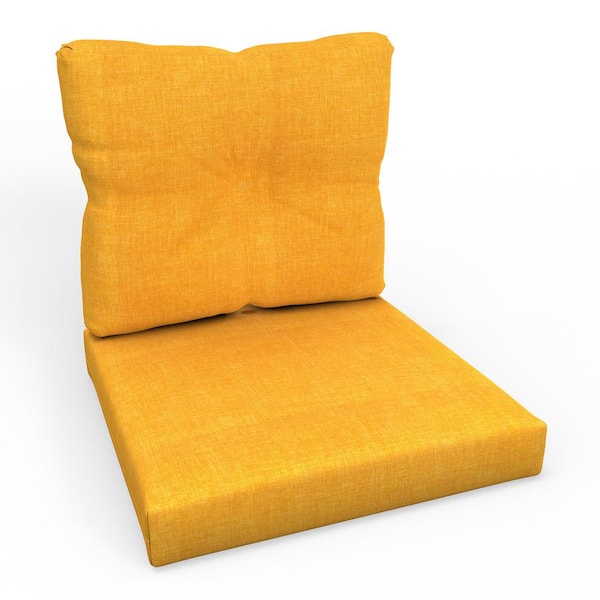 Pillow Perfect Solid Twill 23 in W x 3 in H Outdoor 1-Piece Deep Seat Dining Chair Cushion Set 1-Count in Yellow Splash