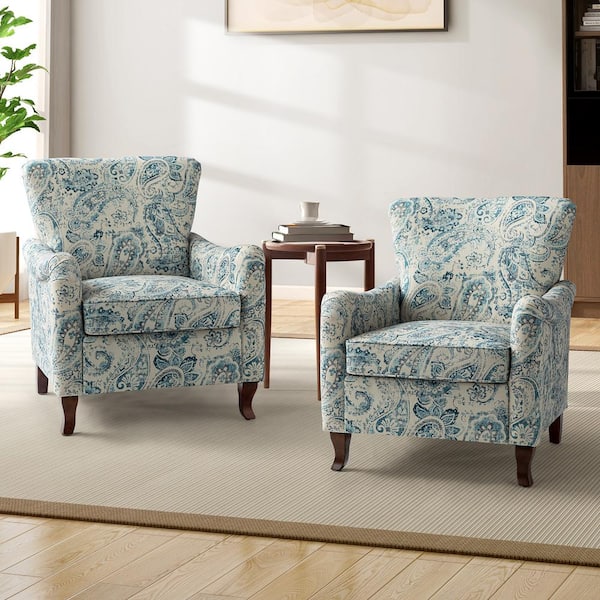 JAYDEN CREATION Vincent Blue Floral Fabric Pattern Wingback 