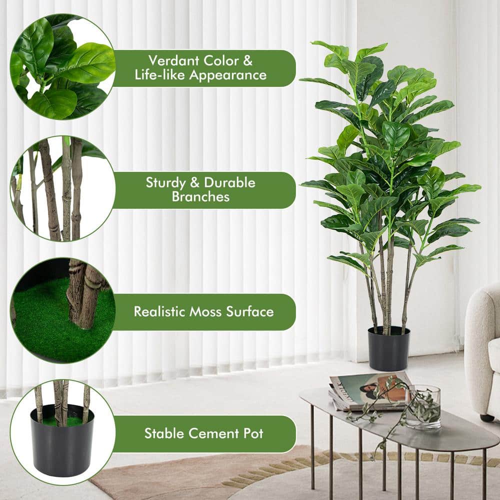 51-Inch Green Artificial Fiddle Leaf Fig Tree in Black Pot, Set of 2