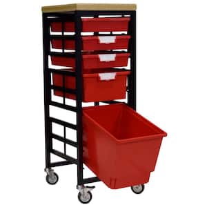 Mobile Workbench Storage Station With Wood Top -5 StorSystem Trays-Red