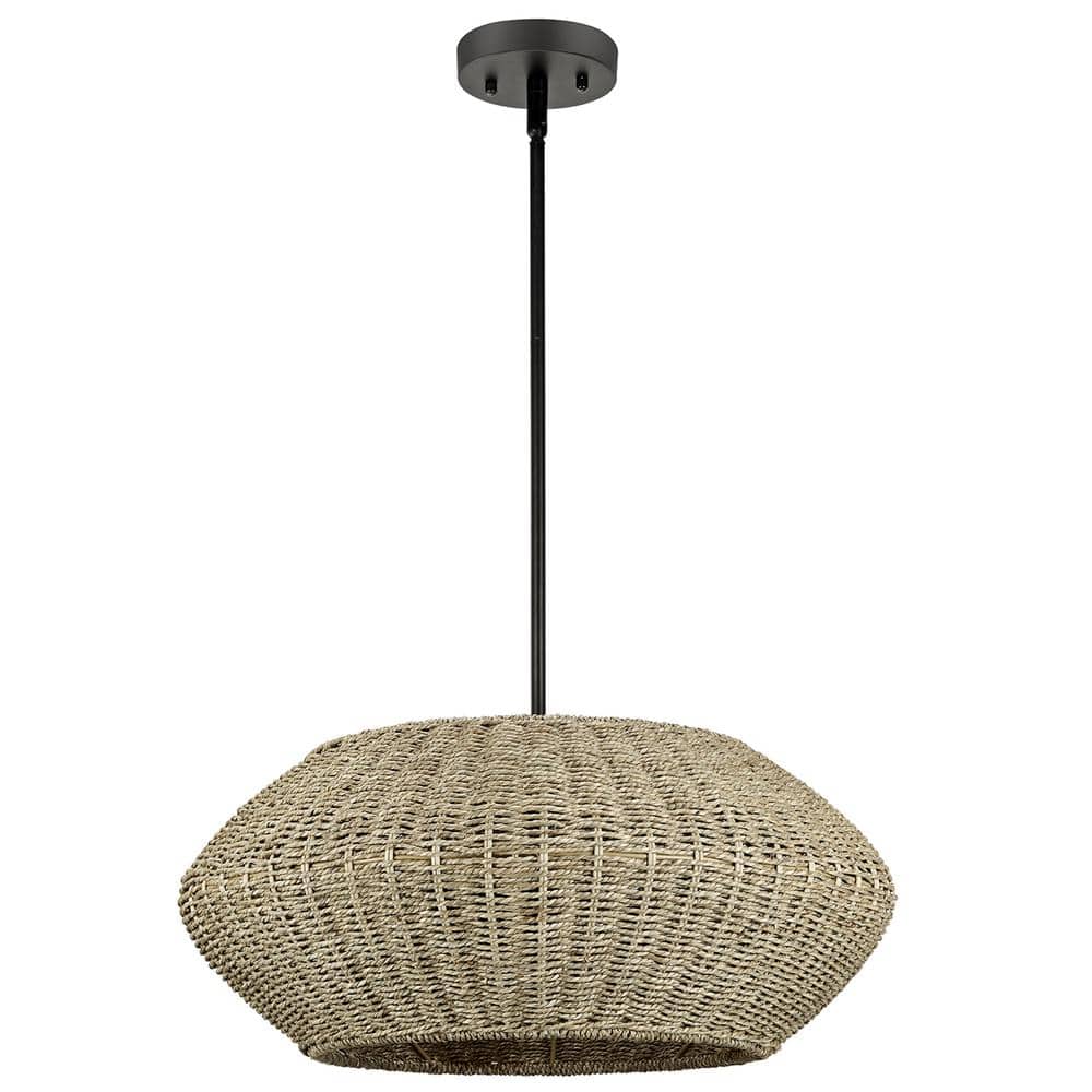 Prime Ray 20" Black and Light Brown Rattan Geometric Pendant Chandelier