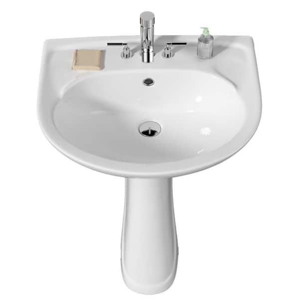 18.5 in. D x 21 in. W Bathroom Pedestal Sink Novelty U-Shape Vitreous China in White with 4 in. Centerset Faucet Holes