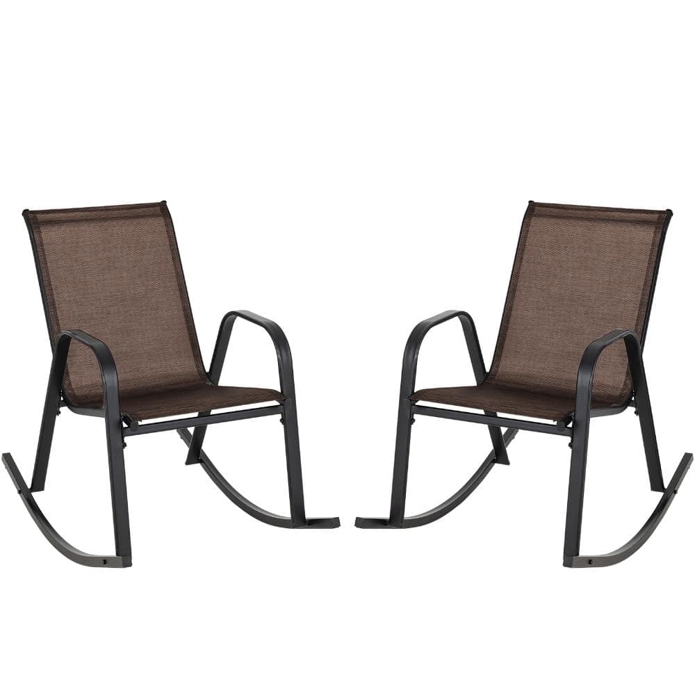 Set of 2 Heavy-Duty Metal Outdoor Rocking Chairs with Breathable Fabric Seat in Brown price history on PriceWatchPro
