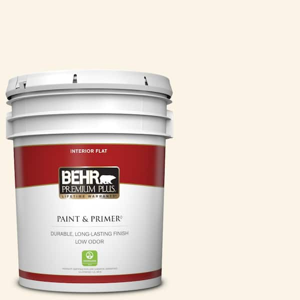 BEHR PREMIUM PLUS 5 gal. #W-D-200 Pot of Cream Flat Low Odor Interior Paint & Primer