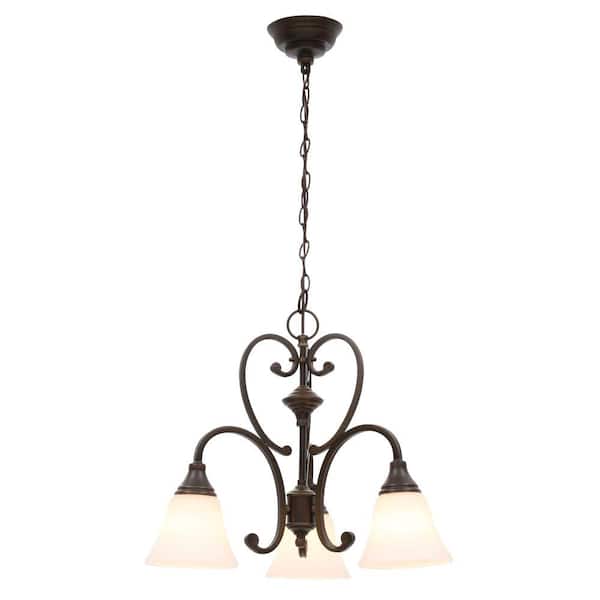 Hampton Bay Somerset 3-Light Bronze Chandelier with Bell Shaped Frosted Glass Shades