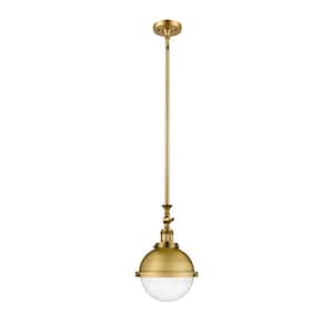 Hampden 1-Light Brushed Brass Globe Pendant Light with Seedy Glass Shade