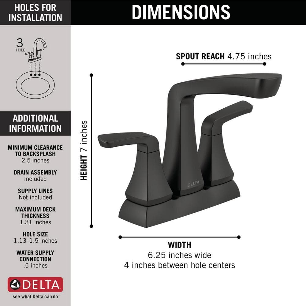 Matte Black Zinc Centerset Bathroom Faucet with Drain Assembly