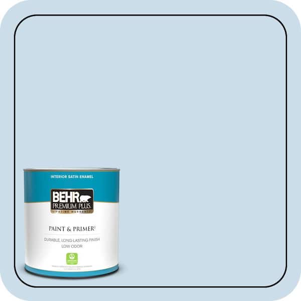 BEHR PREMIUM PLUS 1 qt. #560C-2 Caribbean Mist Satin Enamel Low Odor Interior Paint & Primer