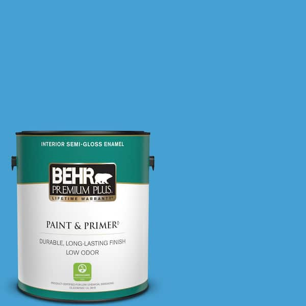 BEHR PREMIUM PLUS 1 gal. #P500-5 Peaceful River Semi-Gloss Enamel Low Odor Interior Paint & Primer